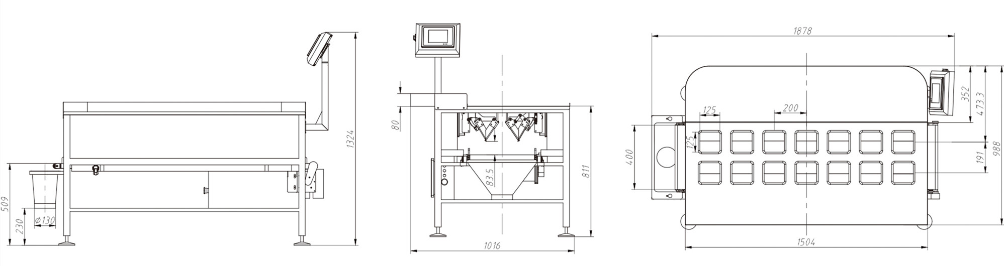 Weighing and packaging system by 14 head manual weigher Weighing and packaging system by 14 head manual weigher